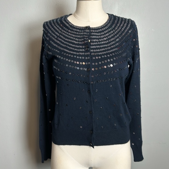 Banana Republic Navy Merino Wool Sequin Cardigan size M- like new - Picture 9 of 12